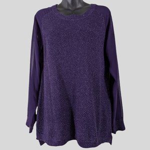 Metaphor Sweater Purple with Sparkle Silver Thread Sheer Sleeves Size L